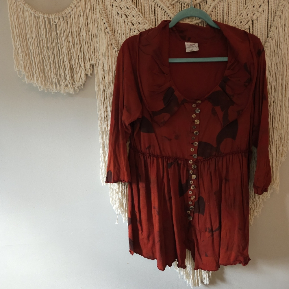 C.M.C by color me cotton | Boho Vintage Blouse | Red | Large